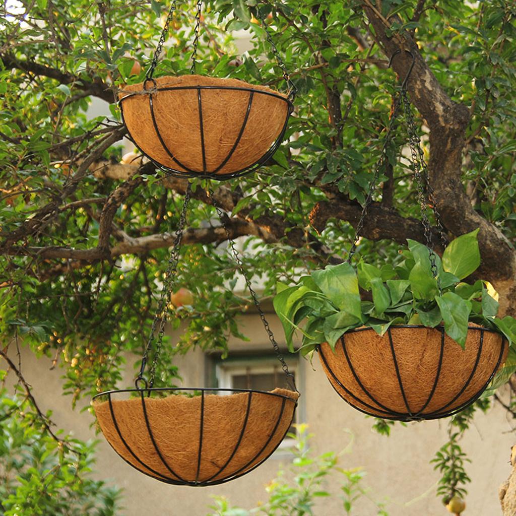Hanging Planter Basket - Outdoor Hanging Plant Pot Brown Metal
