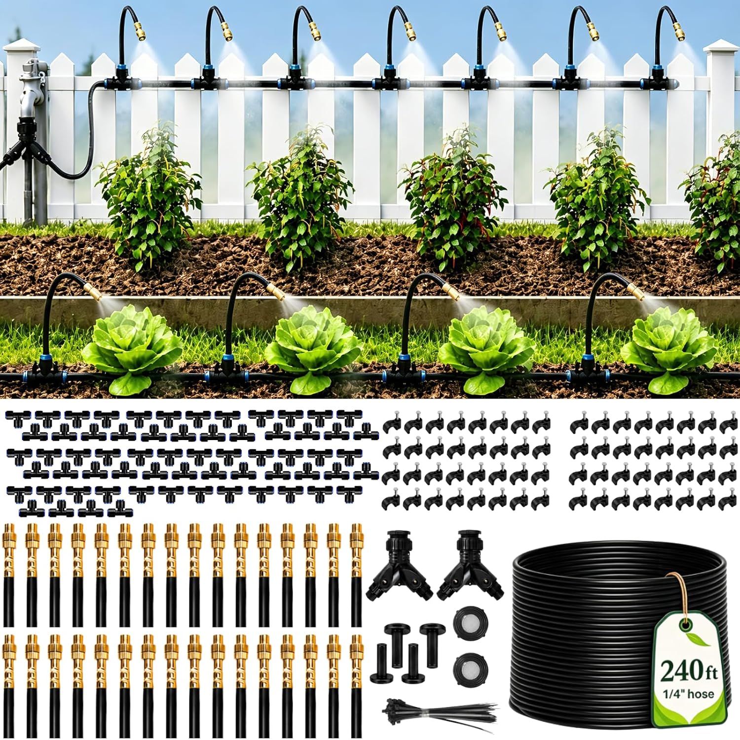 Drip Irrigation Kit - 240Ft Drip Irrigation System, 360° Copper