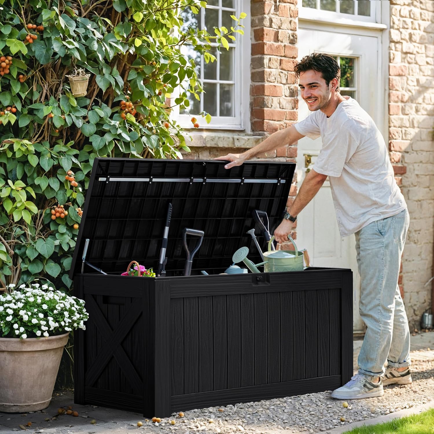 120 Gallon Deck Box with Wood  - Gardening Tools Images 评论和价格