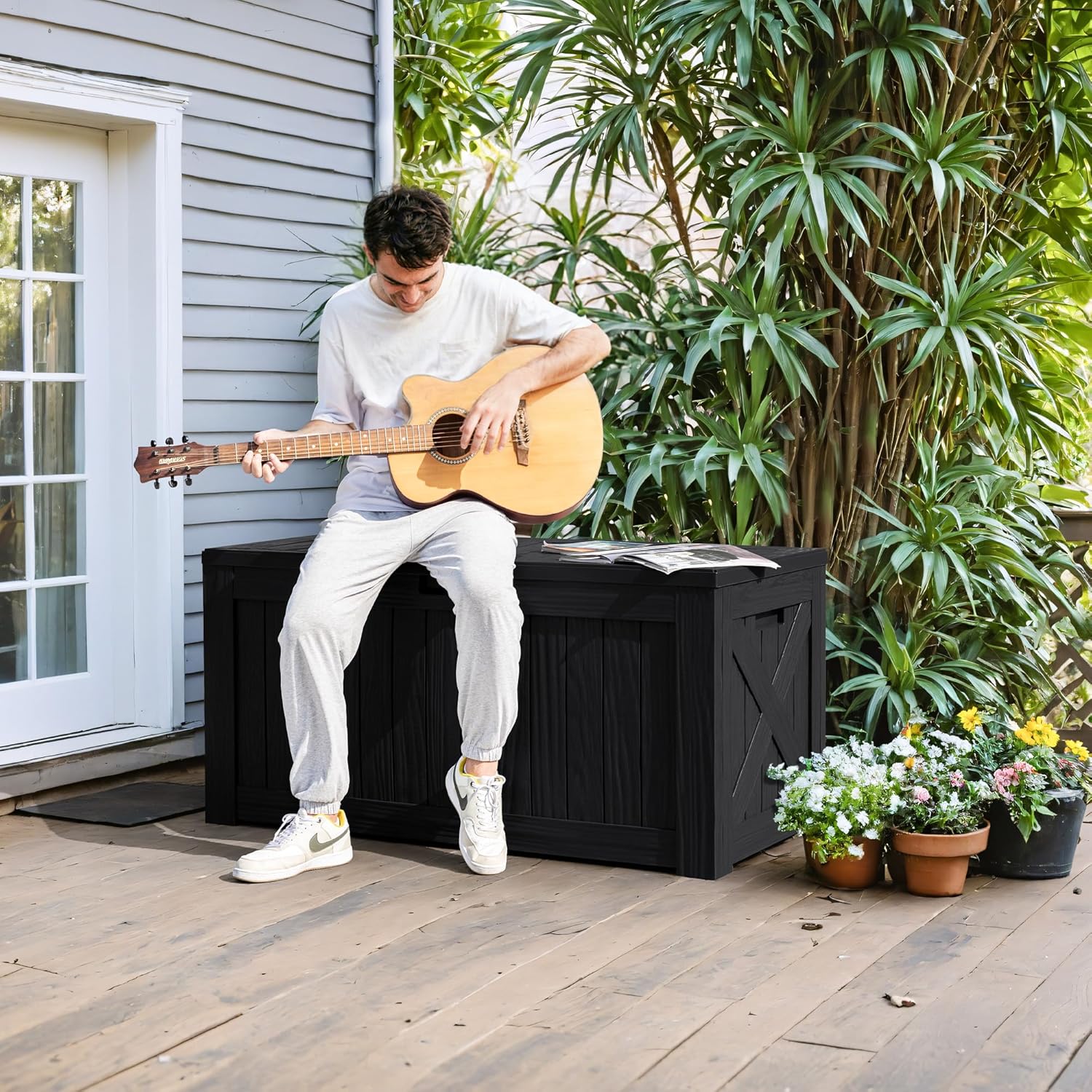 120 Gallon Deck Box with Wood  - Gardening Tools Images 评论和价格
