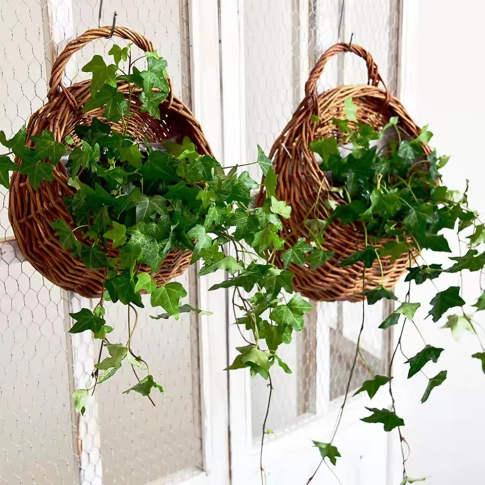 Hand Made Wicker Rattan Flower - Hanging Planter Basket 评论和价格