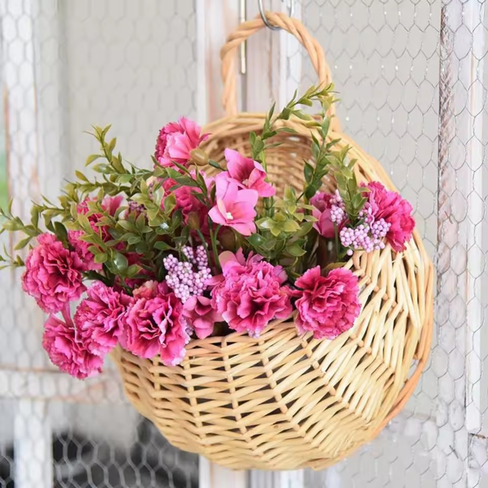 Hand Made Wicker Rattan Flower - Hanging Planter Basket 评论和价格