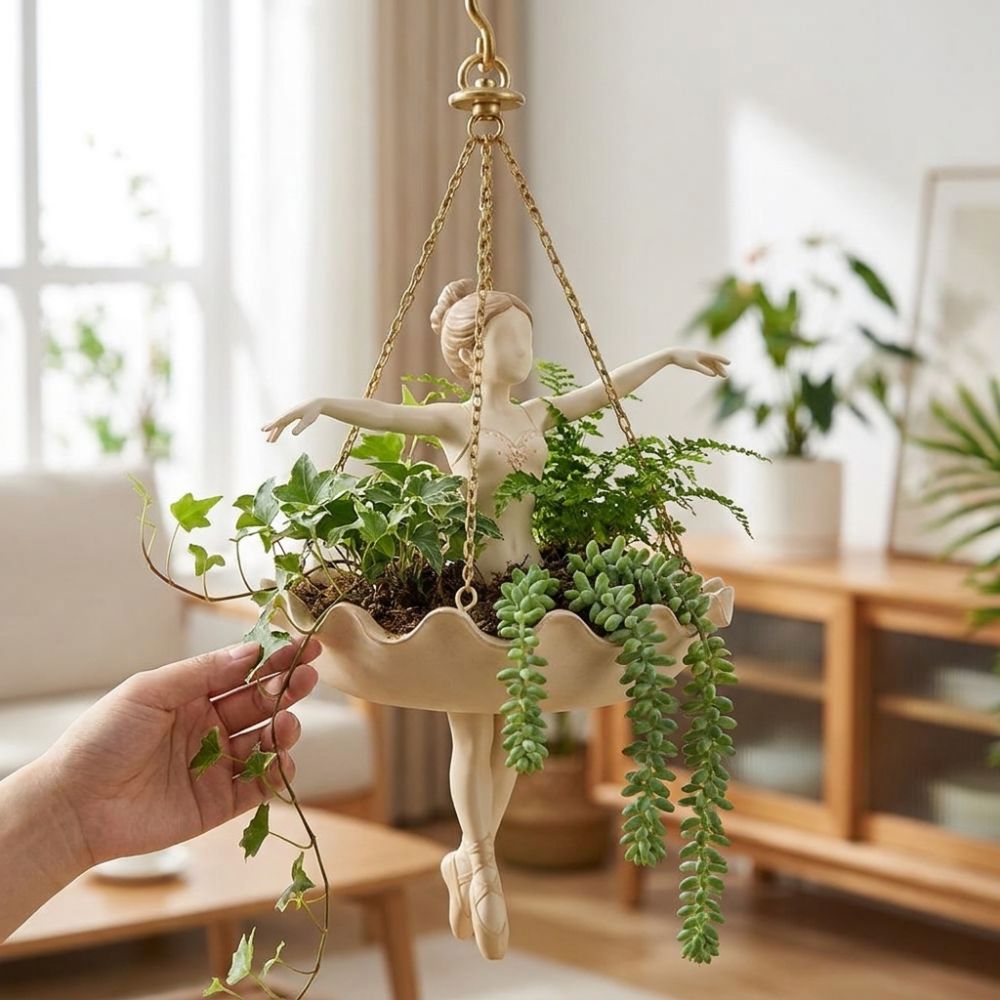 Resin Ballet Dancer Hanging Pl - Hanging Planter Basket 评论和价格