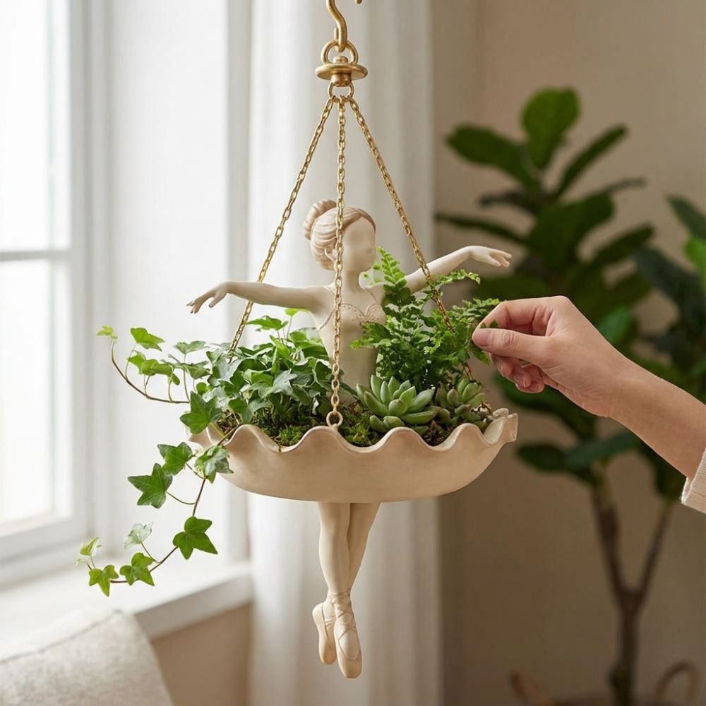 Resin Ballet Dancer Hanging Pl - Hanging Planter Basket 评论和价格